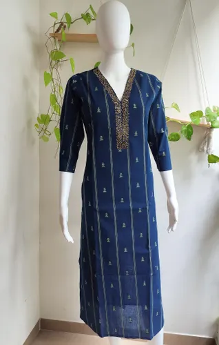 Pure South Cotton Handwork Kurti - Peacock Blue